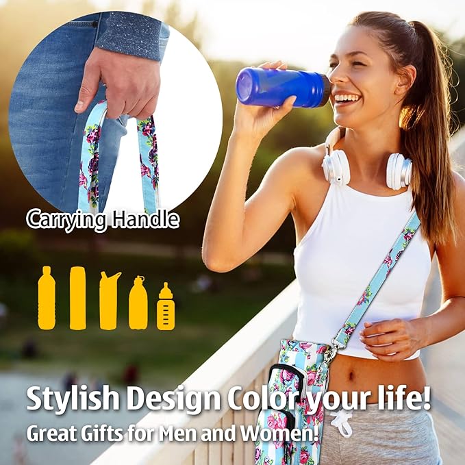 Betsey Johnson Insulated Water Bottle Pouch Holder Carrier Crossbag with Adjustable Shoulder Strap - Lightweight Polyester Accessories with Pockets Good for Hiking Sports-CubbioJoy