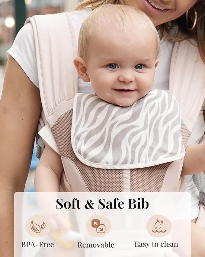 Baby Carrier Pro, MOMTORY Safety-Certified 6-in-1 Ultra Storage Baby Carrier Newborn to Toddler, Front & Back Baby Holder Carrier with Hip Seat, Soft Pink-CubbioJoy