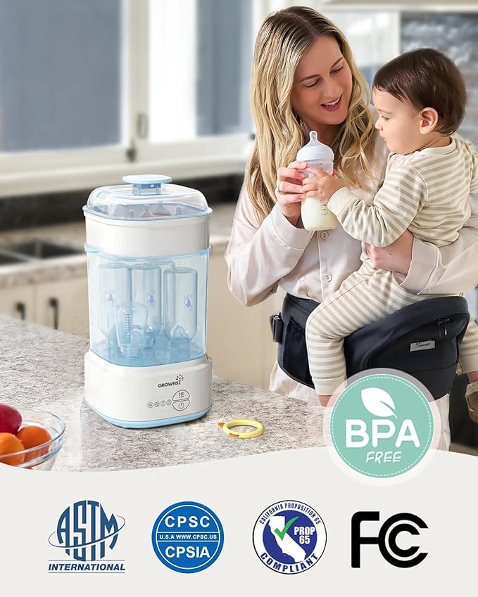 Bottle Sterilizer and Dryer, Compact Electric Steam Baby Bottle Sterilizer (Esterilizador de Biberones), Bottle Sanitizer for Baby Bottles, Pacifiers, Pump Parts Blue-CubbioJoy