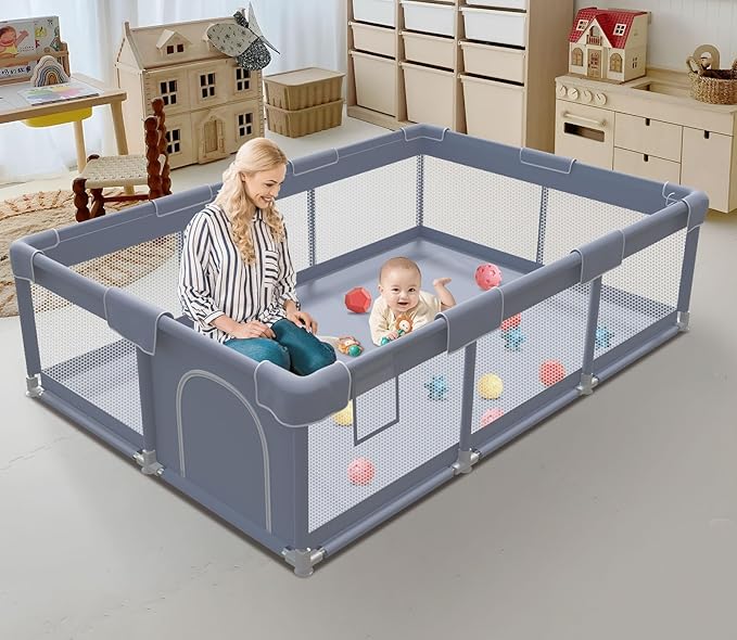 Baby Playpen 74x50 Inch, Playpen for Babies and Toddlers, Play Pen Pin Indoor Outdoor Baby Play Fence-CubbioJoy