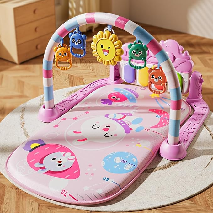 Alive Lovely Baby Gyms Play Mats, Musical Activity Center Baby Piano Gym Mat, Music and Lights Tummy Time Padded Mat for Newborn Newborn 0 to 3 6 9 12 Months-CubbioJoy