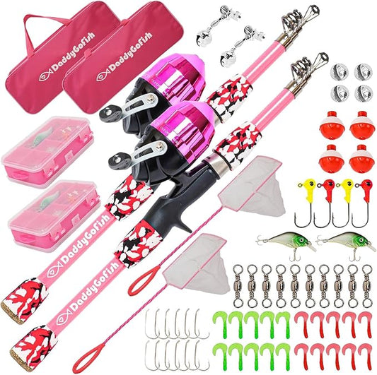 DaddyGoFish Kids Fishing Pole - Rod Reel Combo Tackle Box Starter Set - First Year Small Gear Kit for Boys Girls Toddler Youth Age Beginner Little Children-CubbioJoy