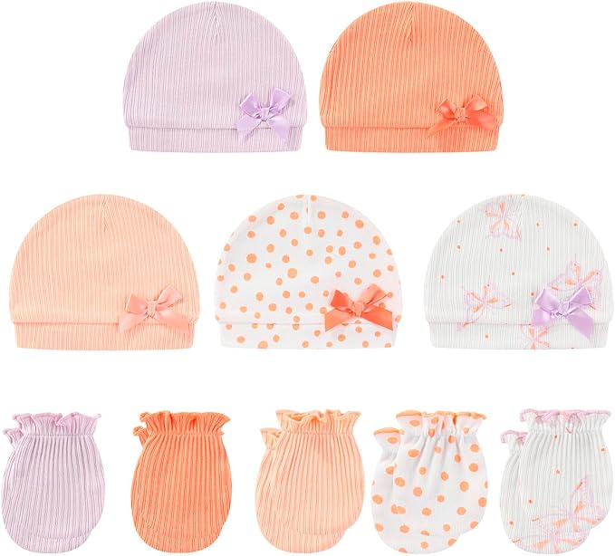 Baby Hat and Mittens Set Cotton Newborn Baby Hats Caps for Boys and Girls, 0-6 Months-CubbioJoy