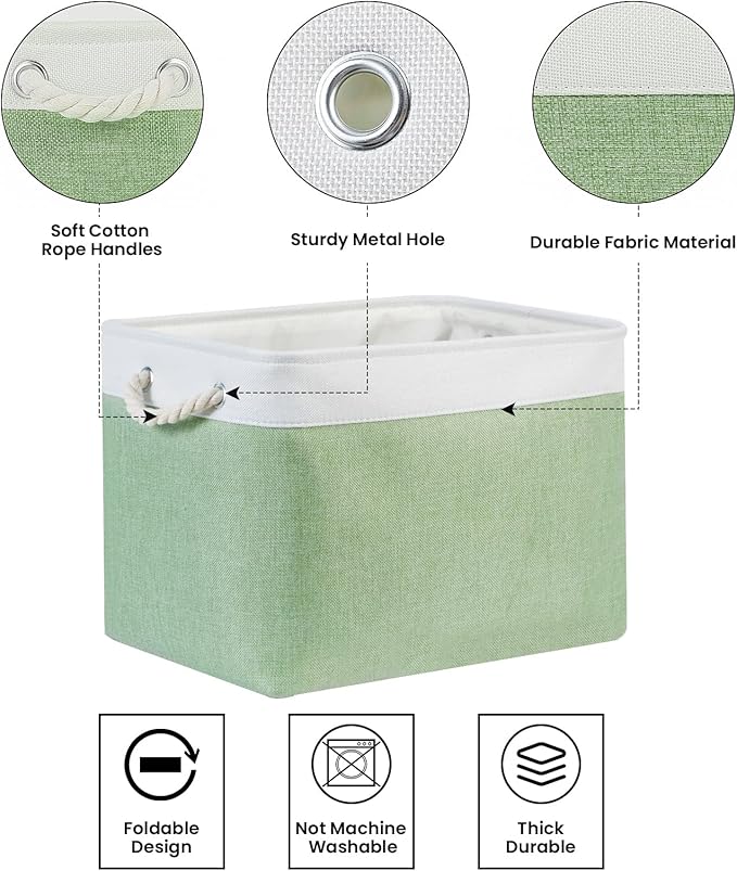 Bidtakay Baskets Fabric Closet Organizer Set of 2 Green Collapsible Storage Bins with Handles 16x12x12 in Large Decorative Tall Baskets for Shelves Nursery Baby Toys Storage Living Room Decor-CubbioJoy