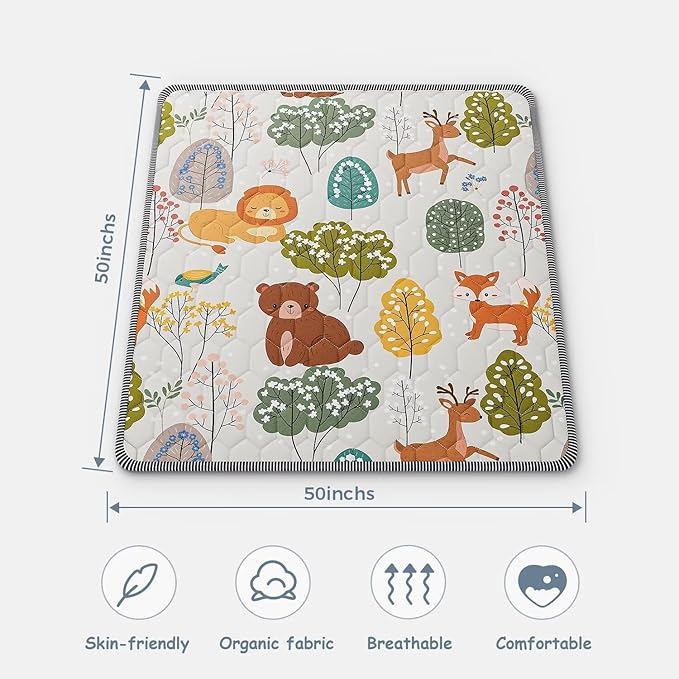 Baby Play Mat 50" X 50" Playpen Mat Waterproof Baby Floor Mat Non-Slip Cushioned Baby Crawling Mat, Activity Playmats for Babies, Toddlers, Infants, Play & Tummy Time (50x50, Fox)-CubbioJoy