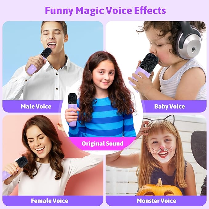 Karaoke Machine for Kids Adults, Portable Bluetooth Speaker with Wireless Microphone and LED Lights, Kids Toys Birthday Gifts for Girls and Boys Ages 4, 5, 6, 7, 8,9,10,11,12+ Years, Home Party-CubbioJoy