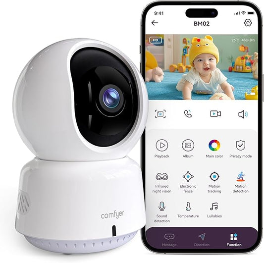 Baby/Pet Monitor for Indoor Security, Monitoring with Smart Phone app, 2K QHD Resolution, Auto Tracking/Motion Dection, 2-Way Audio Talk, Night Vision, Pan-Tilt Camera-CubbioJoy
