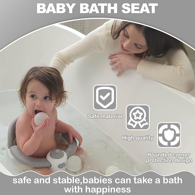 Baby Bath Seat for Babies 6 Months & up, Non-Slip Toddler Bath Seat for Baby & Newborn, Sit Up Bath Seat for Baby,Grey-CubbioJoy