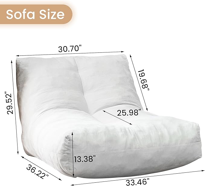 Bean Bag Chair Lazy Bean Bag Sofa, Floor Beanbag Chairs with Stuffed High-Density Foam, Memory Foam Bean Bag Sofa for Living Room, Bedroom and Office-CubbioJoy