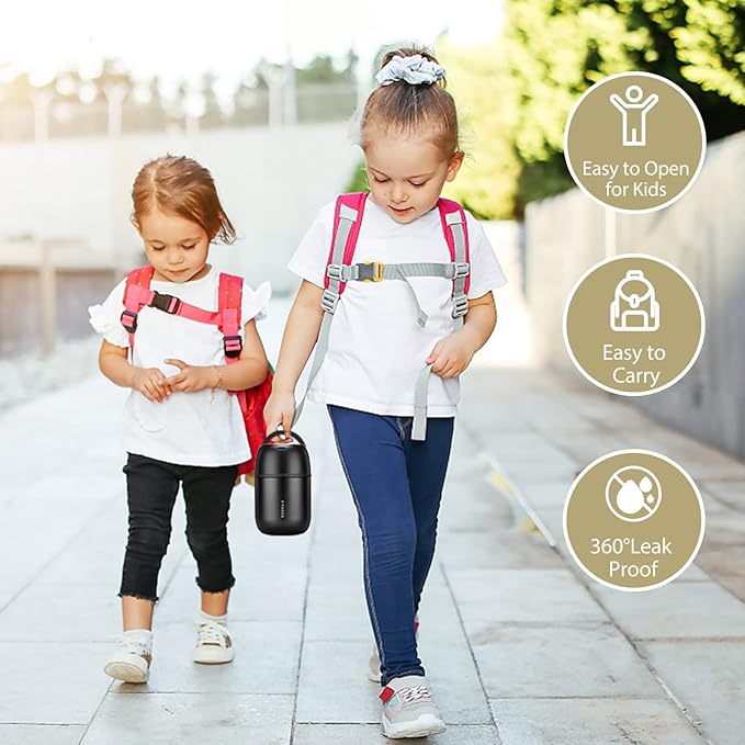 Insulated Food Container 17 oz Soup Thermo for Hot Food Kids Adults, Stainless Steel Vacuum Lunch Box with Folding Spoon, Adult Kids Thermo Portable with Handle for School, Office, Outdoor-CubbioJoy