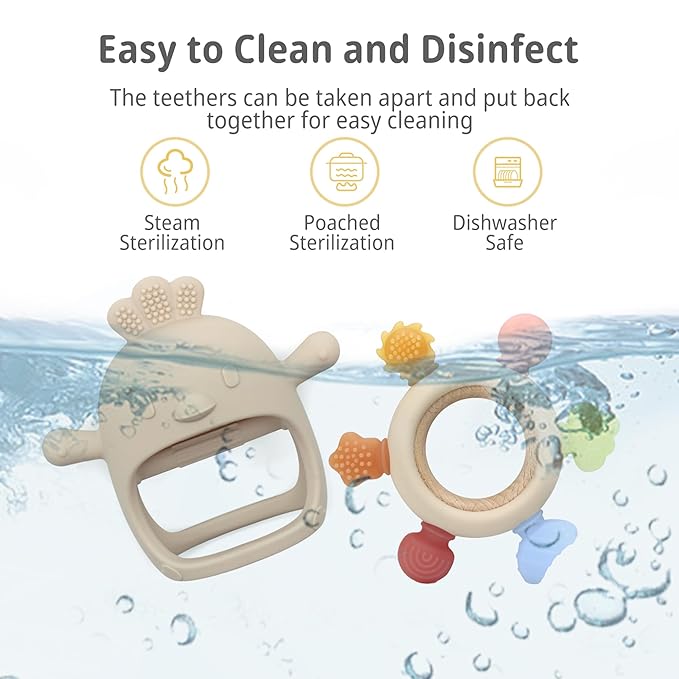 2 Pack Baby Teething Toys for 0-6 & 6-12 Months, Food Grade Silicone Teething Mitten No Drop Teether and Ring Teether, BPA Free, One-Piece, CPC Certified Baby Chew Toys for Sucking Needs-CubbioJoy