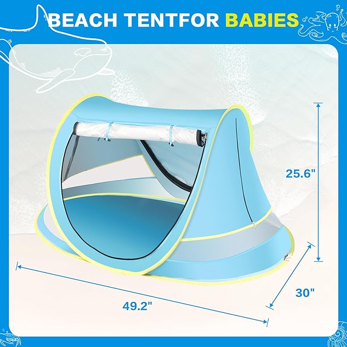Baby Beach Tent with Baby Hat, Pop Up Toddler Travel Bed with Sun Hat for Boys or Girls, Sun Shade for Toddler Camping, Infant Portable Sun Shade, Summer Beach Baby-CubbioJoy