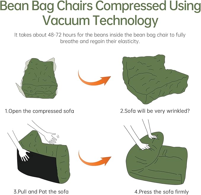 Bean Bag Chair Lazy Bean Bag Sofa, Floor Beanbag Chairs with Stuffed High-Density Foam, Memory Foam Bean Bag Sofa for Living Room, Bedroom and Office-CubbioJoy