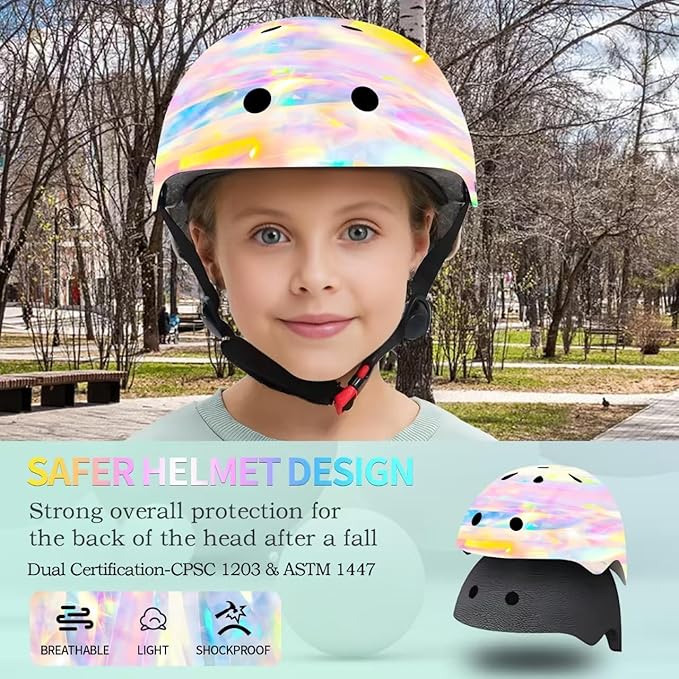 Adjustable Color Gradient Skateboard Helmet for 3-5-8-14+Ages【Toddler Kids Youth Adult】 Girls Boys Woman.Bike Helmet for Multi-Sports Cycling Bicycle Scooter Inline Roller Skate Rollerblading-CubbioJoy