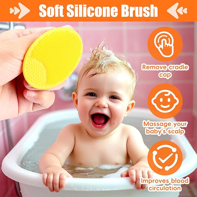 Baby Hair Brush and Comb Set, 4Pcs Baby Soft Bristles hairbrush Cradle Cap Brush Hair Comb for Newborns Toddlers Boys Girls (Yellow)-CubbioJoy