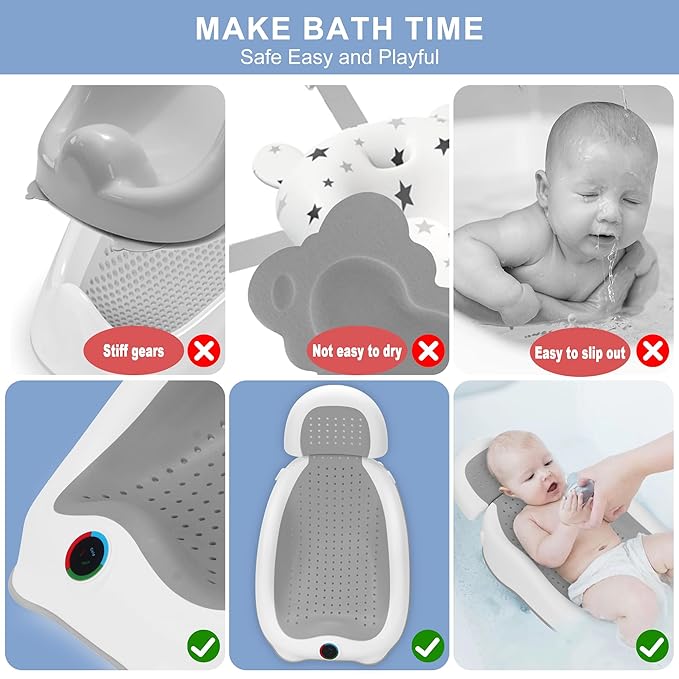 Baby Bath Support,Ideal for Babies Less Than 6 Months Old,with Thermometer-Adjustable Slope Newborn Bathtub, Baby tubs for Baby tubs for Newborn Essentials Must Haves (Green)-CubbioJoy