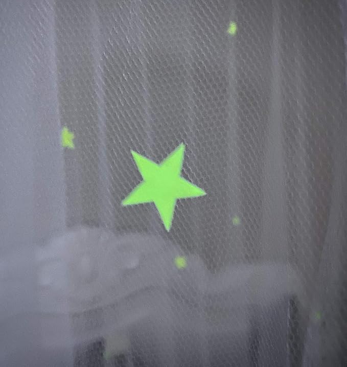 BCBYou Bed Canopy Mosquito Net with Fluorescent Stars Glow in Dark for Baby, Kids, and Adults, for Cover The Baby Crib, Kid Bed, Girls Bed Or Full Size Bed (White)-CubbioJoy
