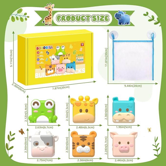 Animal Soft Gel Stacking Block Set Soft Silicone Baby Blocks Toys for 18 Months to 3 Years Old Early Learning Touch Bath Educational Toys with Numbers Animals Fruits Texture-CubbioJoy