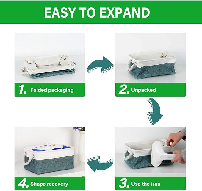 Bidtakay Small Storage Baskets for Shelves 3 Pack Fabric Storage Bins for Organizing Linen Collapsible Organizer for Closet-Deep Green-CubbioJoy