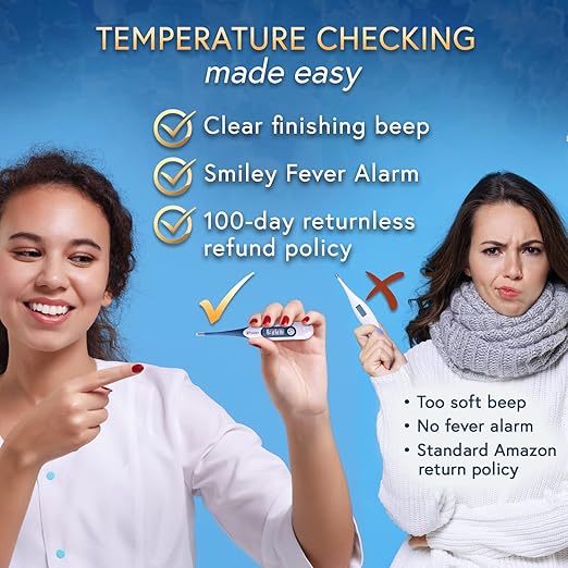 iProven Oral Thermometer, Measures in 10 seconds with flexible tip and fever alarm, Digital Medical Thermometer for adults, kids and toddlers - DTR-1221A-CubbioJoy