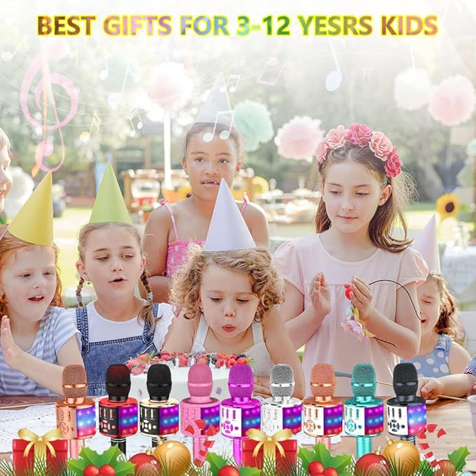 Amazmic Kids Karaoke Microphone Machine Toy Bluetooth Microphone Portable Wireless Karaoke Machine Handheld with LED Lights, Gift for Children Adults Birthday Party, Home KTV(Gray)-CubbioJoy
