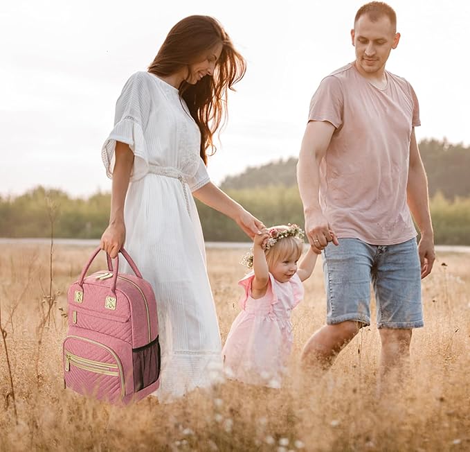 Baby Diaper Bag Backpack Tote for Women Large Capacity with Insulated Pockets Multifunctional Waterproof Diaper Bags For Baby Girl Boy Mama Maternity Travel Bag Pink-CubbioJoy
