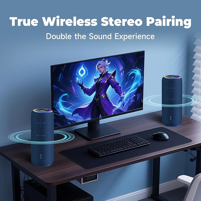 IPX7 Waterproof Bluetooth Speaker - 30W HD Sound, 8H Playtime, TWS Pairing, BT5.3, Portable for Pool/Beach/Shower, Blue Gift-CubbioJoy