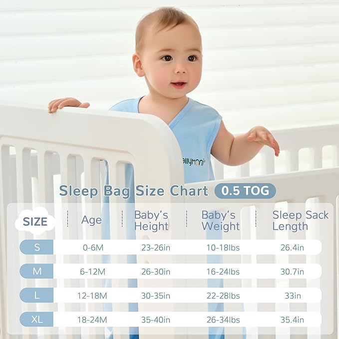 JELLYMONI Baby Sleep Sack 6-12 Months 100% Cotton Wearable Blanket, 0.5 TOG Soft Lightweight Toddler Sleeping Sack 3 Pack 2-Way Zipper Newborn Sleep Sacks-CubbioJoy