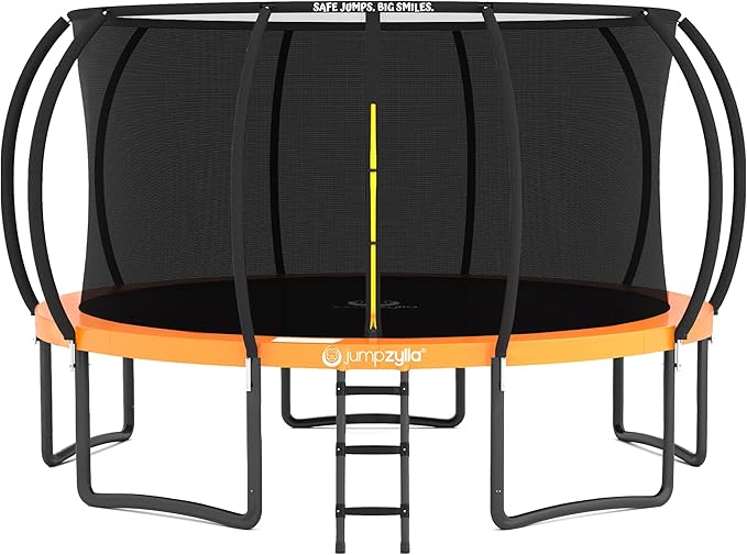JUMPZYLLA Trampoline Outdoor 8FT 10FT 12FT 14FT 15FT 16FT with Enclosure and Ladder, ASTM Approved Recreational Trampoline for Kids and Adults, Anti-Rust Coated Frame-CubbioJoy