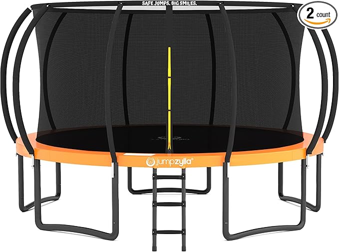 JUMPZYLLA Trampoline Outdoor 8FT 10FT 12FT 14FT 15FT 16FT with Enclosure and Ladder, ASTM Approved Recreational Trampoline for Kids and Adults, Anti-Rust Coated Frame-CubbioJoy