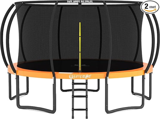 JUMPZYLLA Trampoline Outdoor 8FT 10FT 12FT 14FT 15FT 16FT with Enclosure and Ladder, ASTM Approved Recreational Trampoline for Kids and Adults, Anti-Rust Coated Frame-CubbioJoy