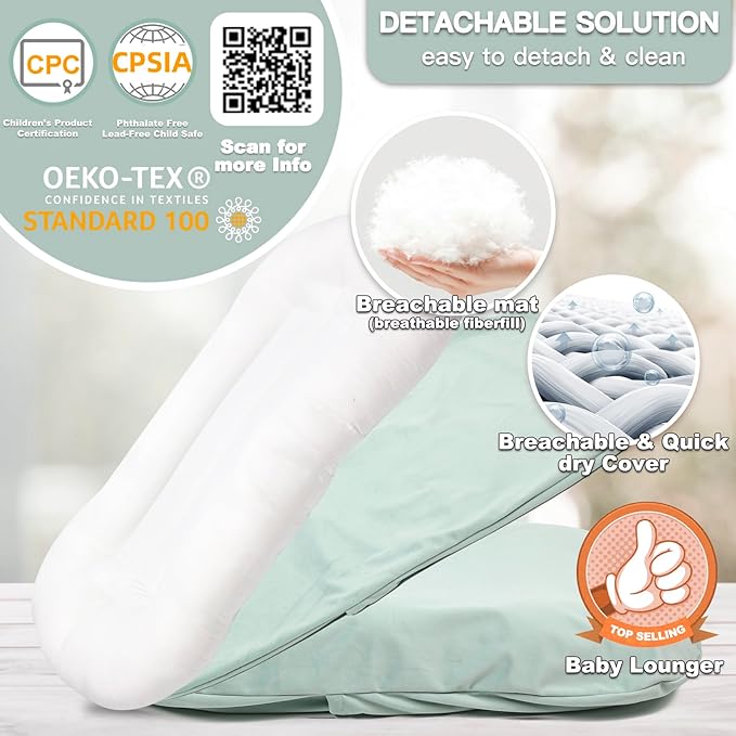 Baby Lounger - Snuggle Cozy Me Infant Lounger for Newborns | Flannel Cover, Breathable Soft, Portable Awake-Time Pad, Essential Baby Gift -Lake Green-CubbioJoy