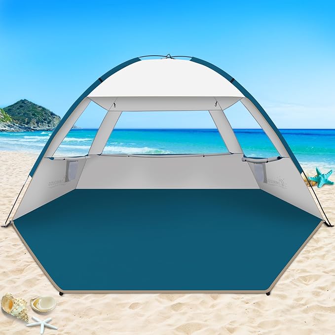 COMMOUDS Beach Tent Sun Shade for 3/4-5/6-7/8-10 Person, UPF 50+ Beach Sun Shelter Canopy Tent, Lightweight, Easy Set Up and Carry-CubbioJoy