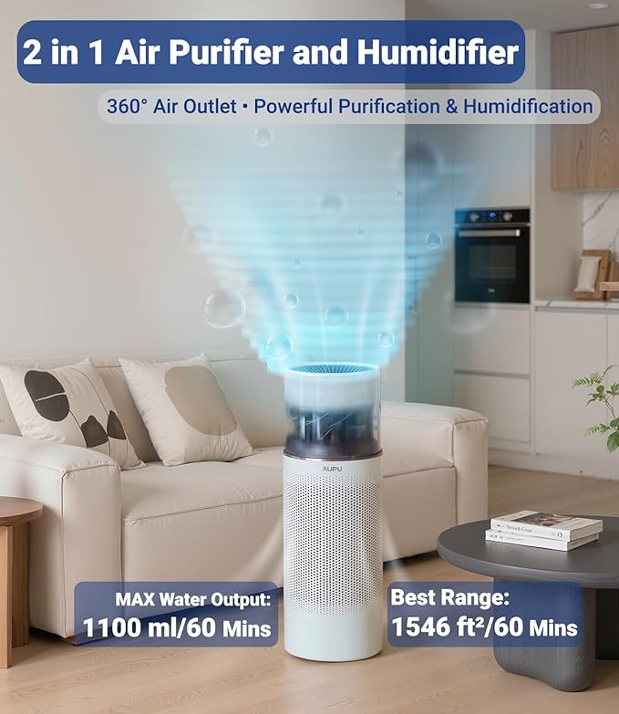 2 in 1 Air Purifier with Humidifier,Air Purifiers for Home Large Room,Humidifier and Air Purifier in one HEPA Purifier for Home Pets Remove Pet Odor Smoke Pollen Dust for Bedroom,Living Room,Office-CubbioJoy