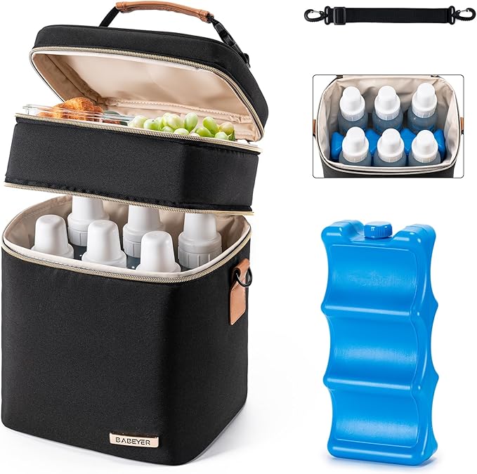 Breastmilk Cooler Bag with Ice Pack Fits 6 Baby Bottles Up to 9 Ounce-CubbioJoy