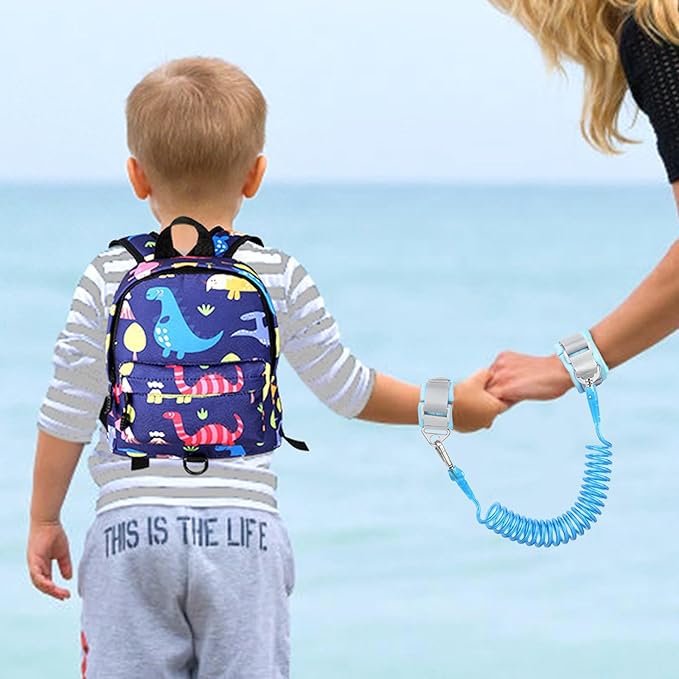 Accmor Toddler Backpack Leash with Anti Lost Wrist Link, Cute Mini Child Walking Harnesses Keep Kids Close Back Pack Rope Tether Rein for Baby Boys (Navy Blue/Dino)-CubbioJoy