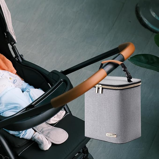 Breast Milk Cooler Bag with Ice Pack Fits 4 Baby Bottles Up to 9 Ounce, Baby Bottle Bag for Nursing Mom Daycare, Grey-CubbioJoy