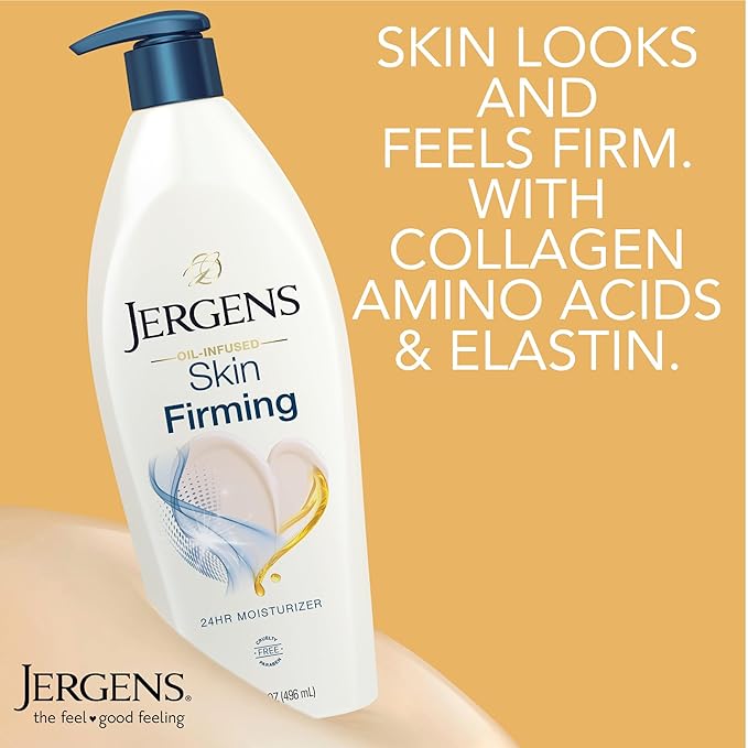 Jergens Skin Firming Body Lotion for Dry to Extra Dry Skin, Skin Tightening Cream with Collagen and Elastin, Dermatologist Tested, Hydralucence Blend Formula, 16.8 Oz, Pack of 3-CubbioJoy