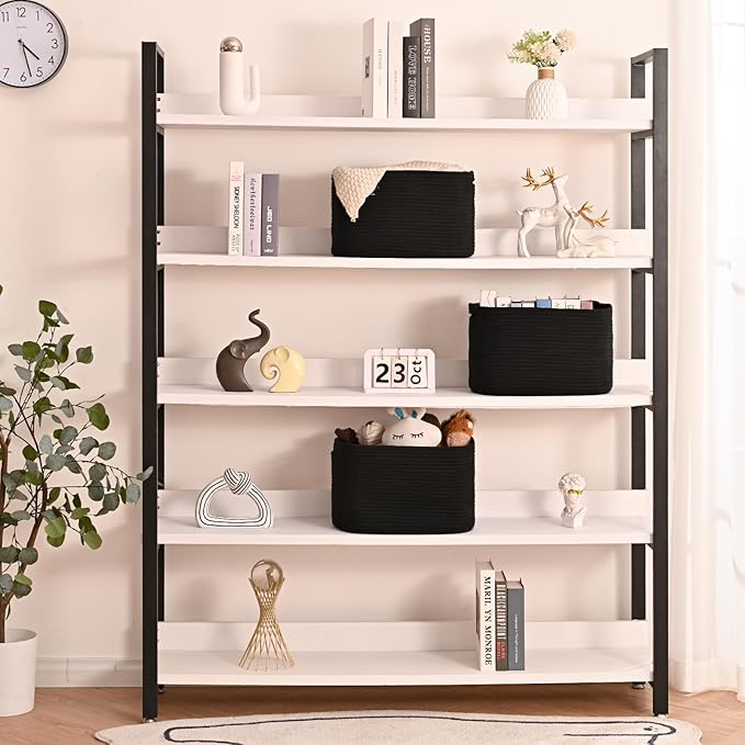 Black Storage Baskets for Organizing Shelves, Toy Basket for Nursery, Woven Cotton Rope Basket for Decor, Towel Baskets for Bathroom, 15"x11"x9.5", 3 Packs, Black-CubbioJoy