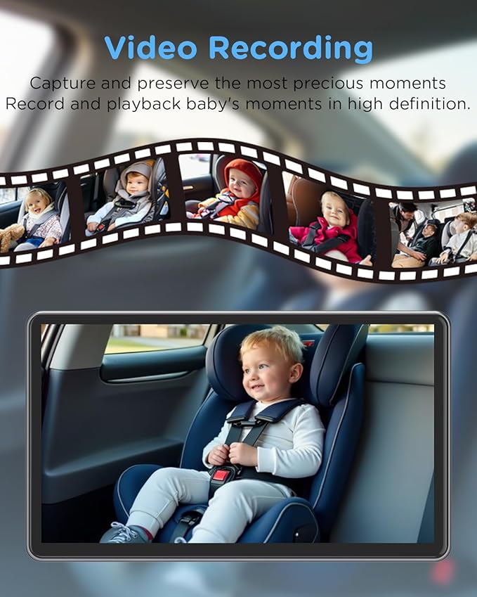 Baby Car Monitor for Backseat, 7" Touchscreen Camera Baby Camera with USB Plug and Play Easy Setup, 150° Wide Angle, Night Vision, Flexible 360 Rotation-CubbioJoy