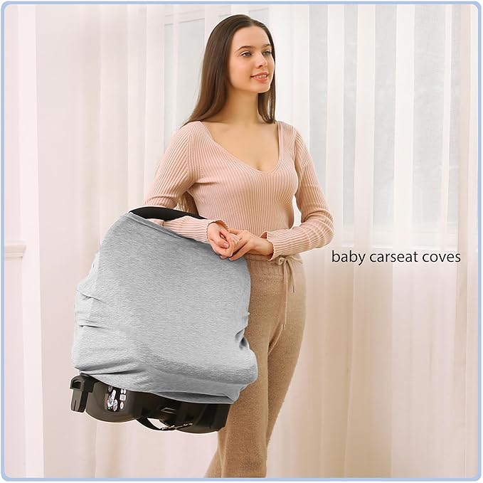 Car Seat Covers Baby - Multi-use Cover Carseat Canopy, Breathable Breastfeeding Cover, Car Seat Covers for Bbies, Boys & Girls Shower Gifts (Knit Grey)-CubbioJoy