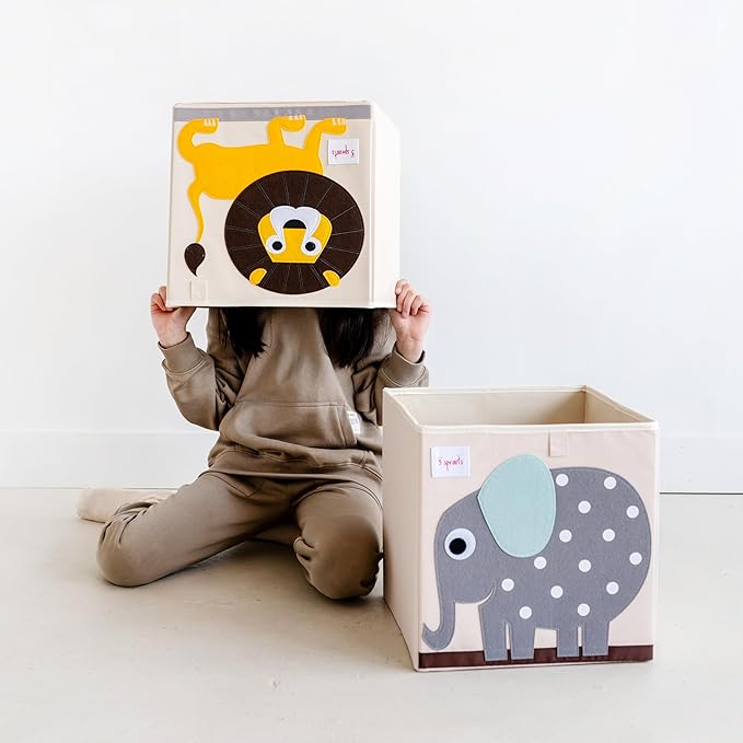 3 Sprouts Toy Storage Organizer: Toy Box Cube Organizer for Playroom, Nursery - Foldable Storage Bin - Elephant-CubbioJoy