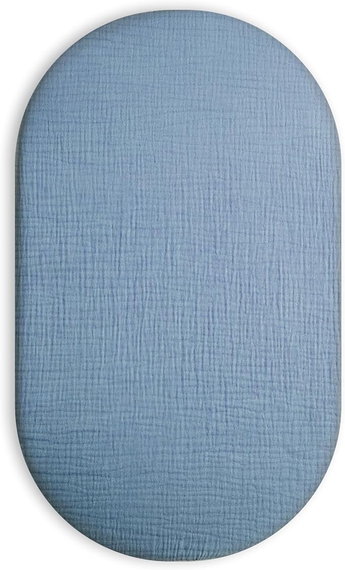 Bassinet Sheet for Baby Boy and Girl, Fitted Sheets for Rectangle, Oval, Hourglass Bassinet Mattress, Muslin Moses Basket Sheets with Neutral Style (Costume Blue)-CubbioJoy