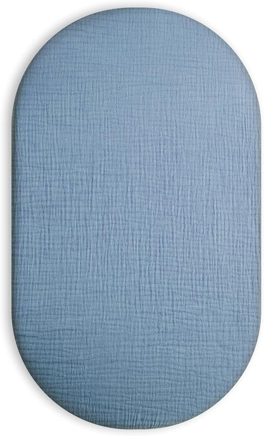 Bassinet Sheet for Baby Boy and Girl, Fitted Sheets for Rectangle, Oval, Hourglass Bassinet Mattress, Muslin Moses Basket Sheets with Neutral Style (Costume Blue)-CubbioJoy