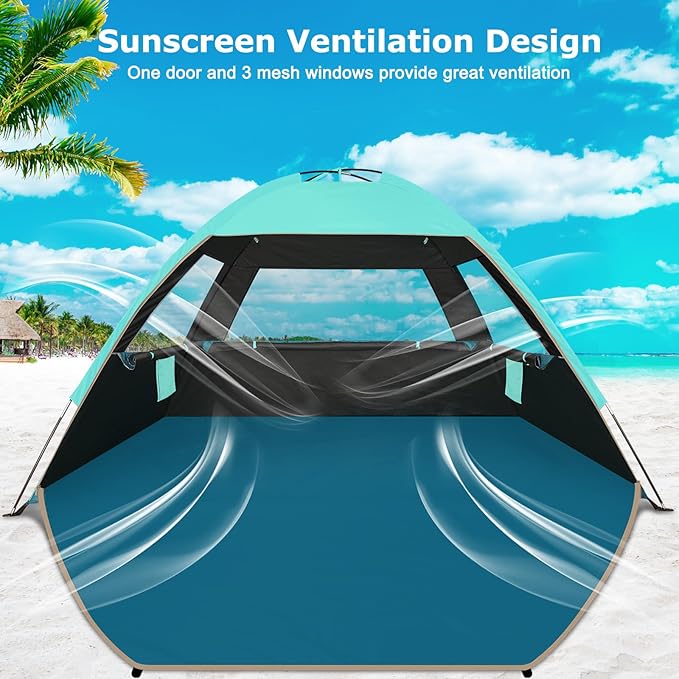 COMMOUDS Beach Tent Sun Shade for 3/4-5/6-7/8-10 Person, UPF 50+ Beach Sun Shelter Canopy Tent, Lightweight, Easy Set Up and Carry-CubbioJoy
