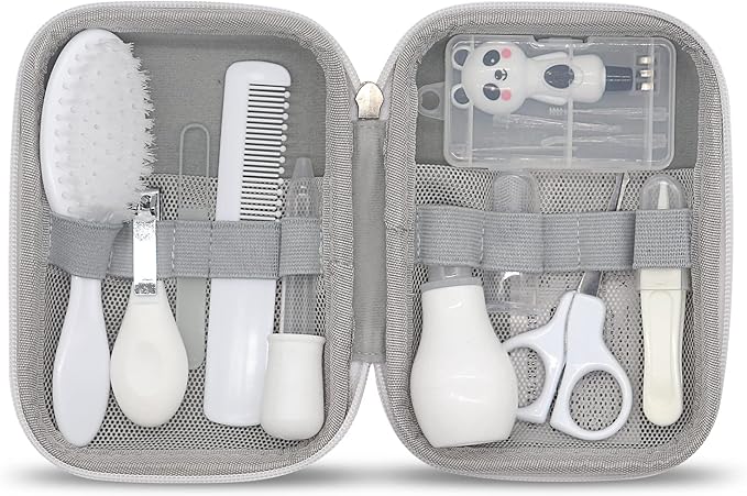 Baby Grooming Kit, 15 in 1 Portable Baby Safety Care Set with 01 Hair Brush Comb Nail Clipper Nasal Aspirator etc for Nursery Newborn Infant Girl Boys Keep Clean(White)-CubbioJoy