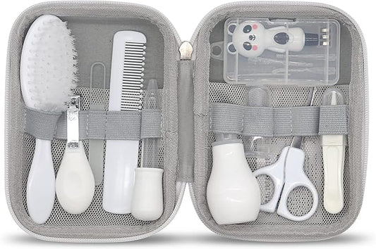 Baby Grooming Kit, 15 in 1 Portable Baby Safety Care Set with 01 Hair Brush Comb Nail Clipper Nasal Aspirator etc for Nursery Newborn Infant Girl Boys Keep Clean(White)-CubbioJoy