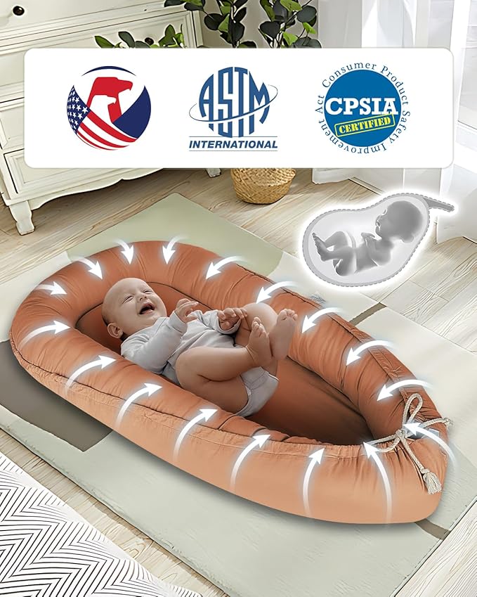 Baby Lounger - Infant Lounger for Newborn 0-24 Months, Pure Cotton Breathable Baby Nest Lounger Cover, Newborn Essentials for Baby Boys & Girls, Co Sleeper Portable Baby Bed for Home and Travel-CubbioJoy
