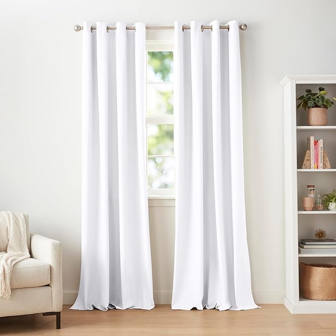 Amazon Basics Room Darkening Light Blocking Blackout Window Curtain with 2 Panels Grommets, for Living Room and Bedroom, 52 x 96 inches, White - Set of 2-CubbioJoy