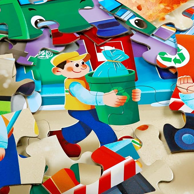 Jumbo Floor Puzzle for Kids,Recycling Garbage Truck Jigsaw Large Puzzles,48 Piece Trash Truck Vehicle Puzzle for Toddler Ages 3-5,Children Learning Preschool Educational Toys,Gift for 4-8 Years Old-CubbioJoy